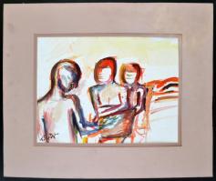 Farkas jelzéssel: Alakok. Akvarell, papír, paszpartuban, 30x40 cm