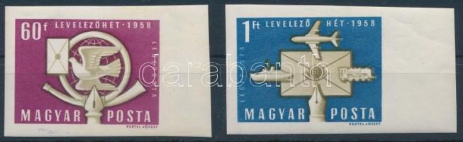 1958 Levelező hét ívszéli vágott sor (10.000+) / Mi 1555-1556 imperforate margin set