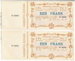 Belgium 1914. 1Fr Gemeente Eename (2x) sorszámkövetők, felhasználatlanok, ellenőrző ívvel T:1- Belgium 1914. 1 Franc Gemeente Eename (2x) sequential serials, unused with check sheet C:AU