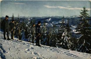 Skiing, winter sport. Farbenphotos nach Lumiere. Aufnahmen v. Hans Hildenbrand Nr. 1590. (EK)