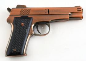 Pisztoly formájú fém öngyújtó, gáz nélkül, hossza 14 cm