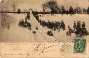1906 Canadian Sport Series. Tobogganing, winter sport, sledding people. Montreal Import Co. No. 321. (EK)