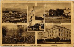 Szamosújvár, Gherla; látkép, Római katolikus templom, Fő tér, Gimnázium, Rózsa Sándor sírja / general view, Catholic church, main square, high school, grave of Sándor Rózsa (EK)