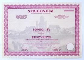 Esztergom 1990. "Strigonium Idegenforgalmi Befektető Részvénytársaság" részvénye 500.000Ft-ról T:I-