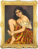 Jelzés nélkül: Jósnő. Olaj, vászon, sérült (kis lyukkal a vásznon). Díszes fa keretben. 80x60 cm