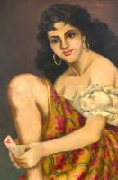 Jelzés nélkül: Jósnő. Olaj, vászon, sérült (kis lyukkal a vásznon). Díszes fa keretben. 80x60 cm