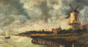 Olvashatatlan jelzéssel: Holland tengerpart. Olaj, farost. Díszes, sérült fa keretben, 40x50 cm