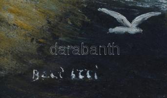 Olvashatatlan jelzéssel (olasz festő?): Vitorlások viharban. Olaj, vászon. Sérült fa keretben. 59x78...