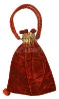 Régi bársony-fém színházi táska, kopásnyomokkal, a szájánál szakadással, 20x15 cm