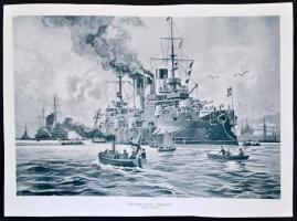 cca 1910 Legújabb keletű hadihajók: orosz hadihajók, kihajtható nyomat. 30x22 cm