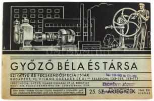 1940 Győző Béla szivattyú és fecskendő képes árjegyzék. 32p