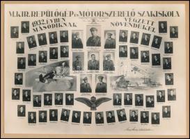 1932 M. Kir. Repülőgép- és Mótorszerelő Szakiskola tablója. 22x16 cm Kartonon