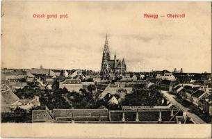 1908 Eszék, Essegg, Osijek; gornji grad / Oberstadt / látkép, templom, zsinagóga / general view, church, synagogue