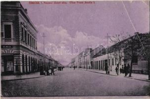 1924 Óbecse, Stari Becej; Ferenc József utca, üzletek. Lévai Lajos kiadása / Ulica Franc Joszifa / street view, shops (EB)