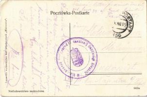 1915 Lviv, Lwów, Lemberg; Glówna poczta / Hauptpost / main post office + "M. kir. honvéd gyalog...