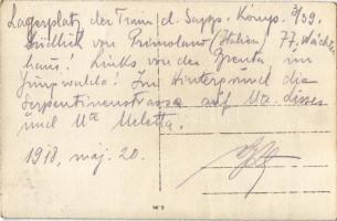 1918 Lagerplatz der Train d. Sapp. Komp. 3/39. 77. Wächterhaus. Südlich von Primolano (Italien) / WW...
