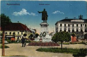 Marosvásárhely, Targu Mures; Kossuth szobor, Takarékpénztár, Bucher Lajos, Henning Károly, Borhegyi Gyula, Bartscht Károly üzlete. Márványi kiadása / statue, monument, savings bank, shops + "1940 Marosvásárhely visszatért" So. Stpl.