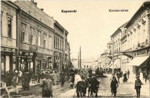 Kaposvár, Korona utca és szálló, piac, Pollák József és Varga Miksa üzlete