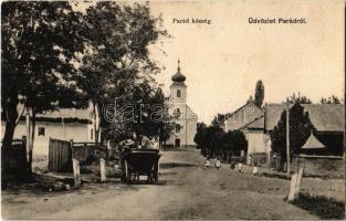 1913 Parád, utca, templom, lovaskocsi. Fényk. Rónai Eger