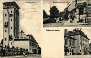 1930 Zalaegerszeg, Tűzoltószertár, Grünhut Ferenc üzlete, Postapalota, úri szabó, Brandl Mór bőrkereskedése