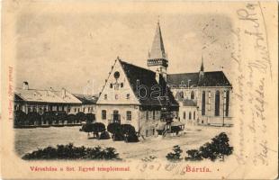 1901 Bártfa, Bártfafürdő, Bardejovské Kúpele, Bardiov, Bardejov; városháza és Szent Egyed templom. Divald Adolf 1. / old town hall, church