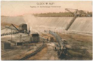 1912 Senftenberg, Glück auf! Tagebau im Kohlenrevier / Opencast mining in the coalfield, industrial railway