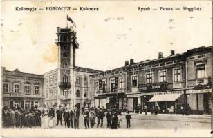 1915 Kolomyia, Kolomyja, Kolomyya, Kolomea; Rynek / square, Grand Hotel Bahr, shops of B. Helwing, K. Ramler, J. Nadler + K.u.K. Zensorkommission Czernowitz (EK)