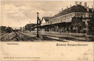 1903 Párkánynána, Párkány-Nána, Stúrovo; vasútállomás, vonat, gőzmozdony. Kardos Dezső kiadása / railway station, train, locomotive (fl)
