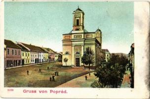 Poprád (Tátra, Magas-Tátra, Vysoké Tatry); tér, templom / square, church (fl)