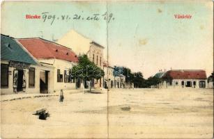 1909 Bicske, Vásár tér, Gottlieb Lipót, Keller Szilárd üzlete. 732. Freud Miklós kiadása (fa)