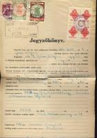 1946 febr. 4. a Győr melletti Kisbaráthegy jegyzőkönyve. 500P-s négyesben, 6 Ft-os kivágáson, 1927. ...