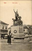 1913 Eger, Dobó István szobor, Spieler Ferenc üzlete, rendőr