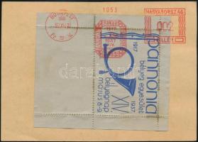 1937 Pannóniai Bélyegegyesület emlékív futott levelezőlapon / Souvenir sheet on postcard