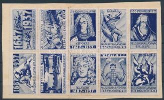 1937 A mohácsi csata emlékére 10 klf levélzáró papírlapra ragasztva / 10 different labels on cutting piece