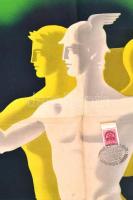 1942 Konecsni György (1908-1970): Budapesti Nemzetközi Vásár plakát, jelzett, bélyeggel, hajtott, 91...