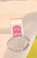 1942 Konecsni György (1908-1970): Budapesti Nemzetközi Vásár plakát, jelzett, bélyeggel, hajtott, 91...