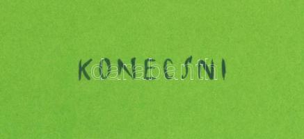 1942 Konecsni György (1908-1970): Budapesti Nemzetközi Vásár plakát, jelzett, bélyeggel, hajtott, 91...