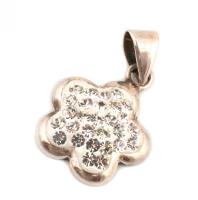 Ezüst(Ag) strasszokkal díszített virágos medál + apró fülbevalópár, jelzett, bruttó: 1,4 g