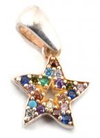 Ezüst(Ag) színes kövekkel díszített csillag medál, apró fülbevalópárral, jelzett, bruttó: 1,3 g