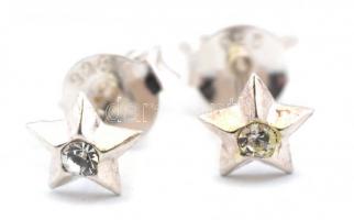 Ezüst(Ag) színes kövekkel díszített csillag medál, apró fülbevalópárral, jelzett, bruttó: 1,3 g