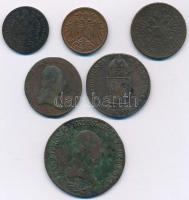 Vegyes: Ausztria 1800A 1kr Cu + Magyarország 1800B 6kr Cu + 1816B 1kr Cu + 1851B 1kr Cu + 1860B 1kr ...
