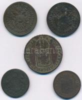 Vegyes: Ausztria 1851A 1kr Cu + Magyarország 1816B 1kr Cu + 1851B 1kr Cu + 1868KB 1kr Cu + 1887KB 1k...
