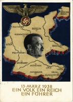 1938 März 13. Ein Volk, ein Reich, ein Führer! / Adolf Hitler, NSDAP German Nazi Party propaganda, map, swastika. 6 Ga. s: Professor Richard Klein