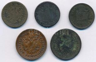 Vegyes: Ausztria 1851A 1kr Cu + 1851A 1kr Cu + 1860A 1kr Cu + Magyarország 1882KB 1kr Cu + 1891KB 1k...