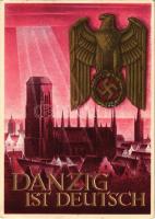 Danzig ist Deutsch! / WWII German NSDAP Nazi propaganda art postcard, swastika. 6+4 Ga. s: Gottfried Klein