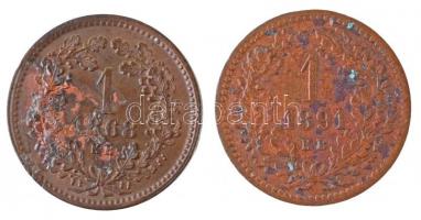 1868KB 1kr Cu + 1891KB 1kr Cu "Fiume címer" T:1-,2 korrózió, szennyeződés