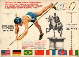 1960 Un saluto Dall'Italia Olimpionica / A Souvenir from Olympic Italy. Advertising card for the Summer Olympics in Rome, Games of the XVII Olympiad + "1960 Giochi della XVII Olympiade Stadio Olimpico Roma"  So. Stpl. (EK)