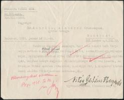 1938 Özv. Kehrling Aladárné, hősi halált halt férje ügyében okiratok benyújtására kérő okirat, aláírással.