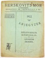 1932 Herskovits Mór vaskereskedő épületvas, bútorvasalás, szerszám áruk képes árjegyzéke. 12 p