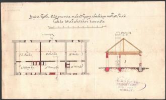 cca 1890 3 db tervrajz: Győri kath, autonómia szabadhegyi iskolája mellett lévő lakás átralakítási tervezete